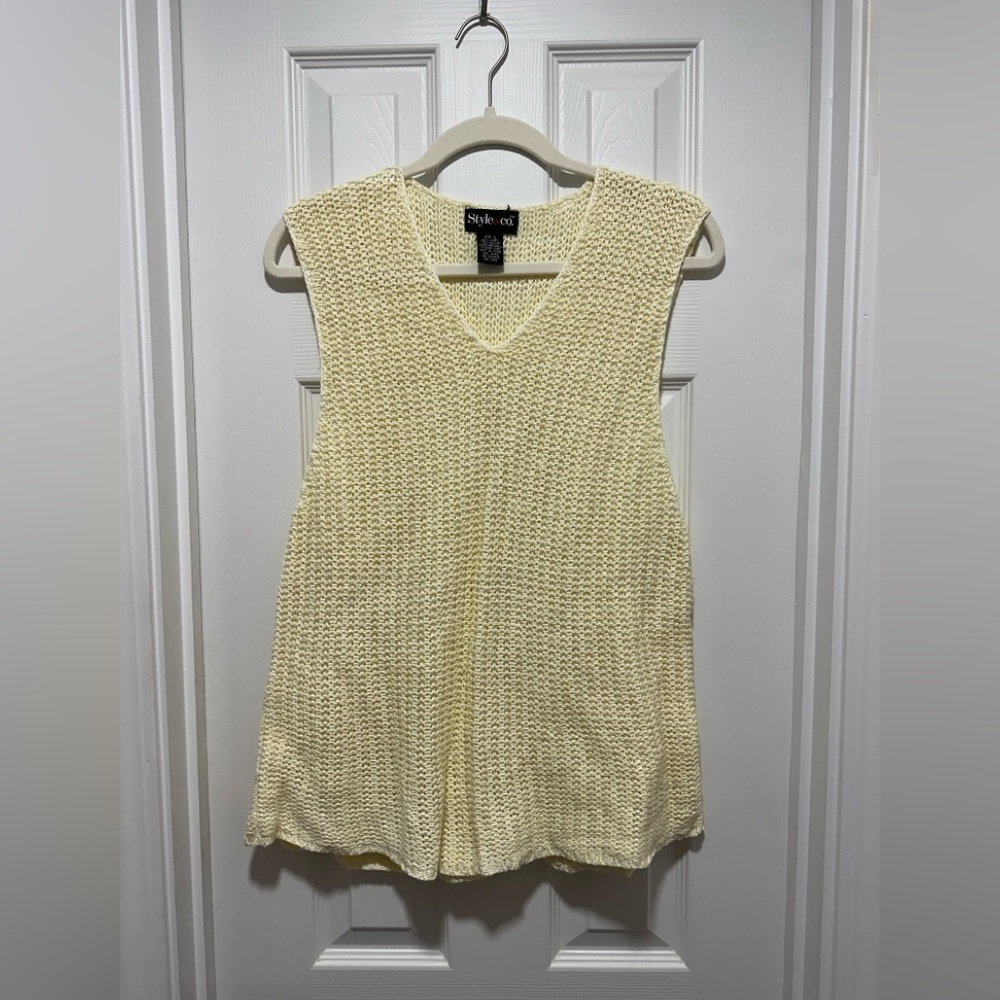 Cream Linen-Blend Knit Tank Top